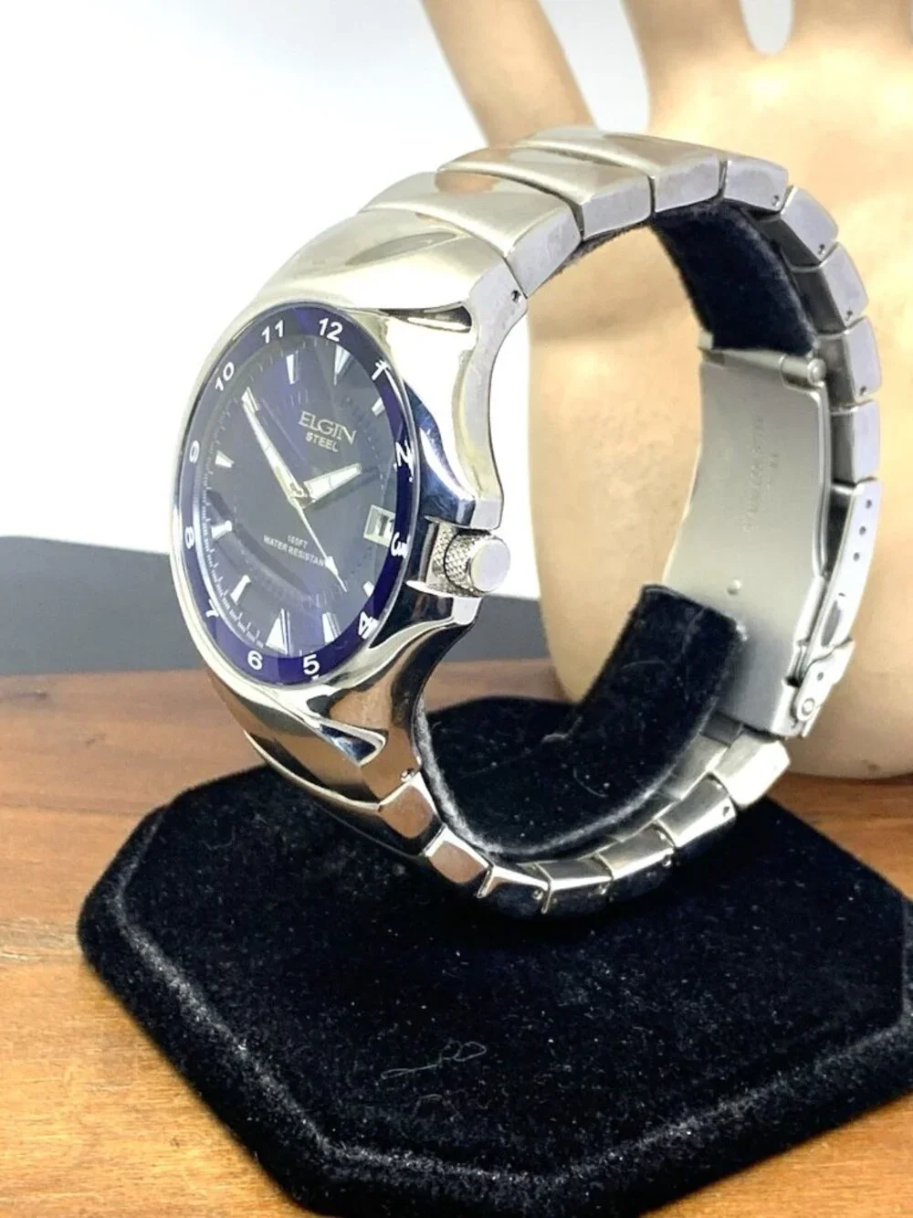 Elgin Men's Watch FG052 Quartz Blue Dial Date Silver Stainless Steel 41mm